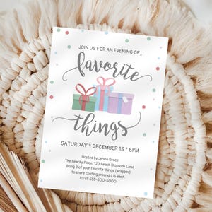 Favorite Things Party Invitation: Editable Canva Template (5x7, Digital Download
