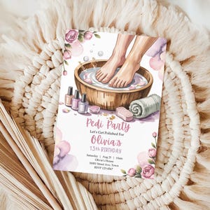 Pedi Party Invitation: Girls Spa Pedicure, Make Up Digital Invite (CANVA Template, 5x7)