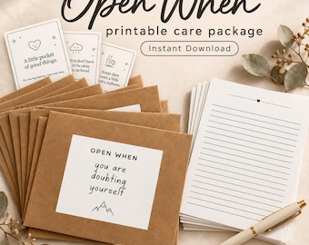 Printable Open When Letter Kit, Custom Care Package DIY Digital Download