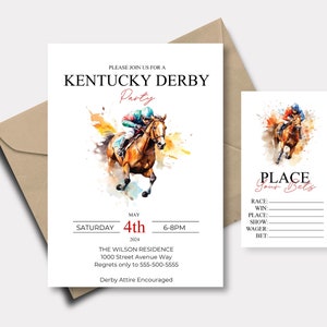 Aquarel Kentucky Derby Horse Race-uitnodiging, Derby Day Horserace-flyer, Derby-feestuitnodiging BONUS-wedkaarten INSTANT DOWNLOAD