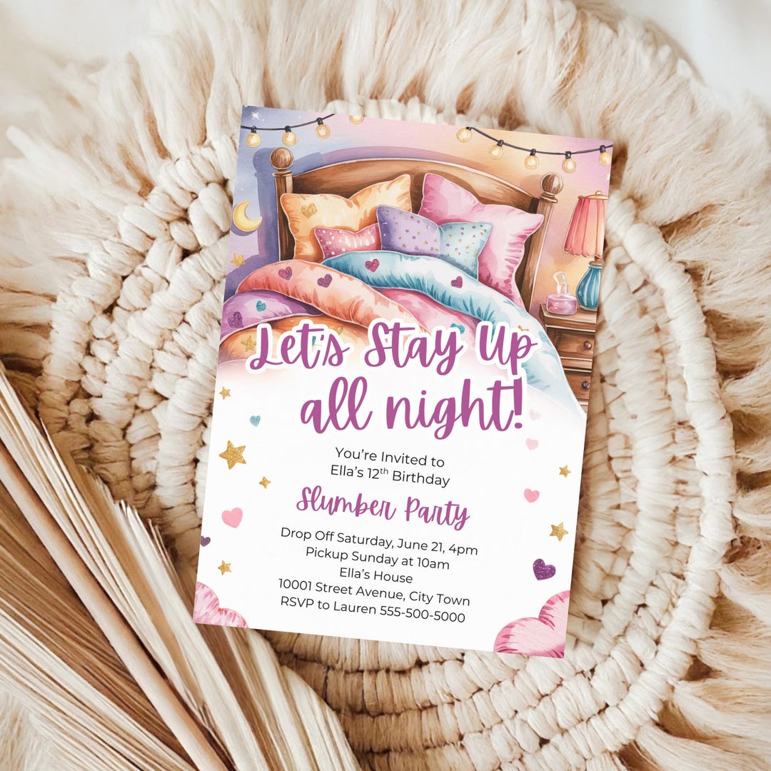 Girls Slumber Party Invitation Template Sleepover Teen Tween Birthday girls-slumber-party-invitation-template-sleepover-teen-tween-birthday
