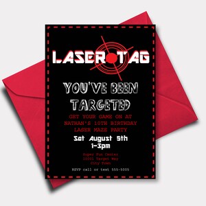 Laser Tag Birthday Invitation: Black and Red, Editable PDF (Digital Download)