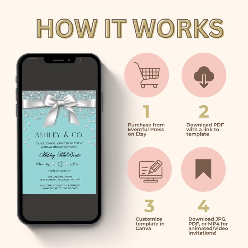 Bride & Co. Bridal Shower Welcome Sign: Aqua Blue Bow (Canva Template, Digital Download image 6
