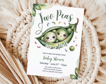 Two Peas in a Pod Twins Baby Shower Invitation Template (INSTANT DOWNLOAD)
