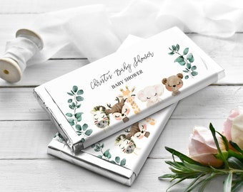 Editable Jungle Animals Chocolate Bar Wrapper, Baby Shower Favors,  Instant Download - Christi Collection