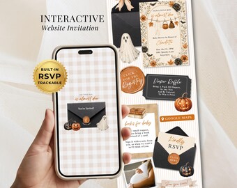 Our Little Boo is Almost Due Baby Shower Invitation, Interactive Website Template, Halloween Themed Shower, Editable Canva Digital Download