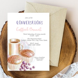 Brunch and Coffee Invitation Template: Editable Text PDF (Instant Download)