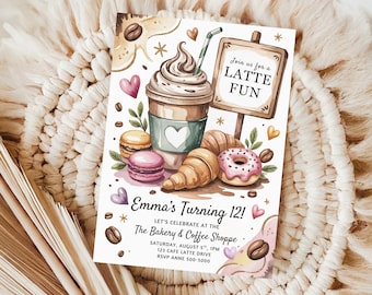 Invito per la festa a tema caffè e dolcetti: brunch in pasticceria, modello modificabile (download digitale)