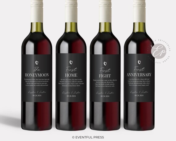 Lot De 4 Étiquettes Personnalisables Pour Bouteille De Vin - 13x8 Cm, Vinyle Imperméable - Fiançailles, Mariage, Anniversaire