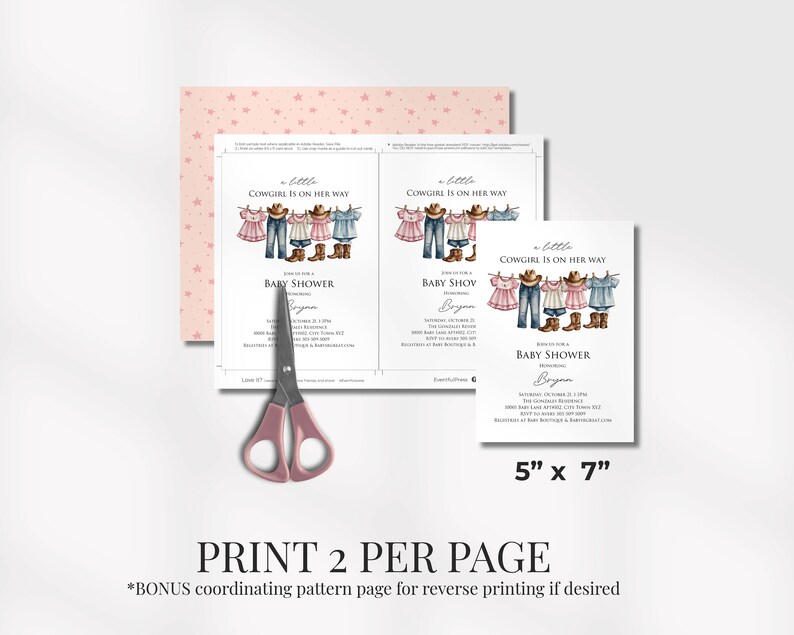 Country Cowgirl Baby Shower Invitation Template, Watercolor Pink ...