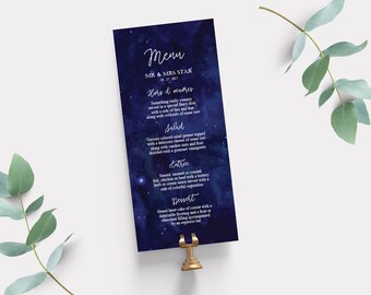 Starry Night Wedding Menus | Celestial Wedding, Night Sky | Menu | INSTANT DOWNLOAD | Easy to Edit text