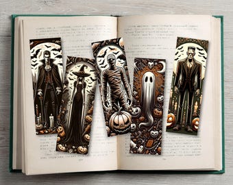Vintage Halloween Bookmarks: Gothic Horror Designs (Set of 5, PDF)