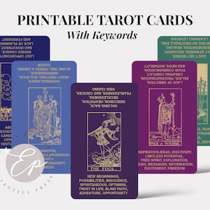 Cartas de Tarot Imprimibles con Palabras Clave / Tonos Joya, Baraja de Tarot, Cartas Flash de Tarot, Aprende Tarot Fácil / Archivo Digital DESCARGA INSTANTÁNEA