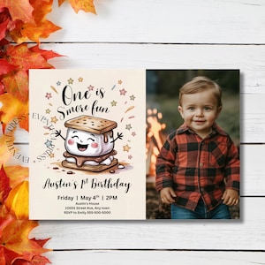 Convite de primeiro aniversário com S'mores, convite para festa com S'mores em alta, para qualquer idade, modelo de panfleto editável para download instantâneo