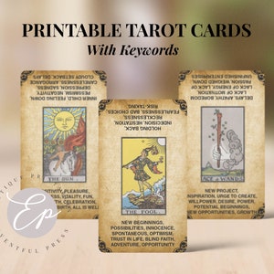 Cartas de tarô para impressão com palavras-chave | Baralho de Tarô, Cartões Flash de Tarô, Aprenda Tarô Fácil | Arquivo digital DOWNLOAD INSTANTÂNEO