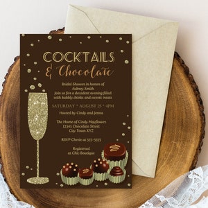 Chocolate & Cocktails Invitation |  Champagne, Wine, Truffles, Candy Bar, Gold Glitter |  ANY OCCASION | Instant Download