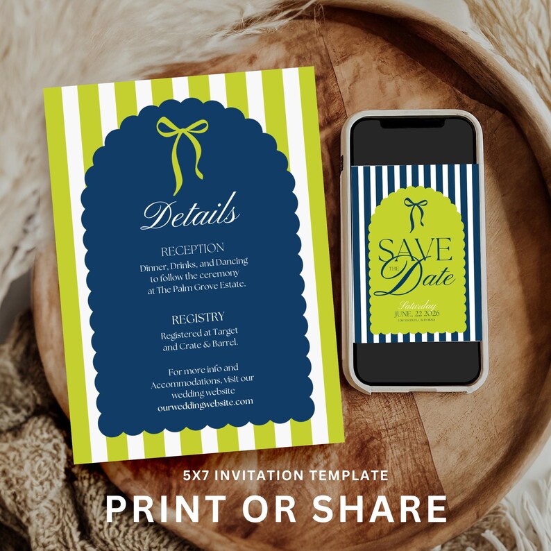 Navy Lime Wedding Invitation Templates: Bold Chartreuse Wedding Suite ...