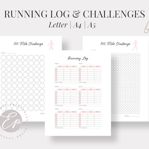 Running Planner Printable | Workout Planner | Running Log, 100 Mile Challenge, 500 Mile Challenge | Letter, A4, A5 | INSTANT DOWNLOAD PDF