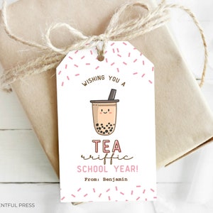 Ik wens je een geweldig schooljaar Welkom terug op school Tag voor thee Cadeaukaart Doos met theebeker Cadeau voor leraar Popping Pearl Tea