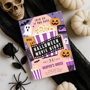 Halloween Movie Night Invitation: Spooky Sleepover Party (Digital Template)