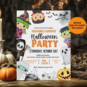 Watercolor Halloween Party Flyer AND Sign UP Sheet Halloween Trick or Treat Event Editable Flyer 8.5 x 11 Info Poster PDF Instant Download