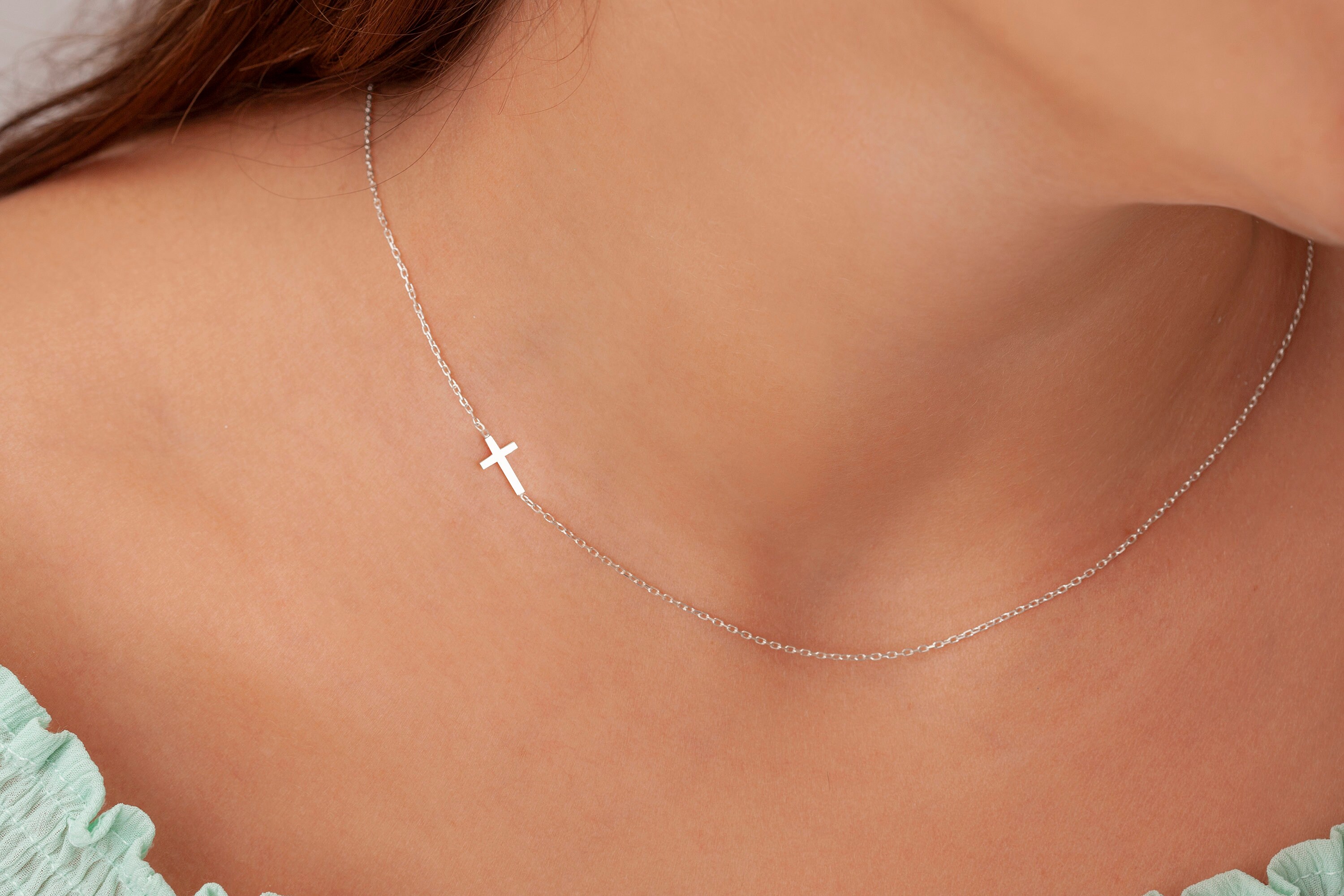 Sideways Cross Necklace Dainty Gold 