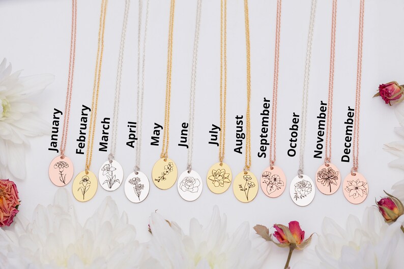 Birth Flower Necklace Birth Flower Jewelry Birth Month Etsy