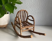 Vintage Wood Chair Bentwood Chair Oak Wooden Mini Doll Rocking Chair Plant Stand Flower Planter Pot Wicker Peacock Chair