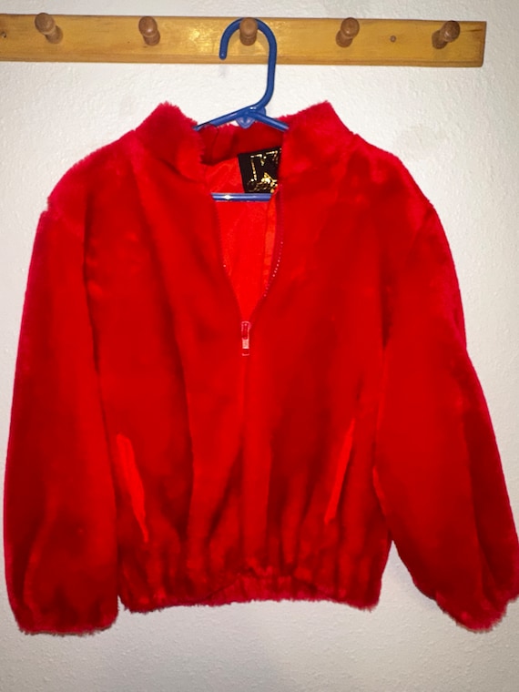 Vintage Girls Red Furry Jacket Kids Winter Coat si