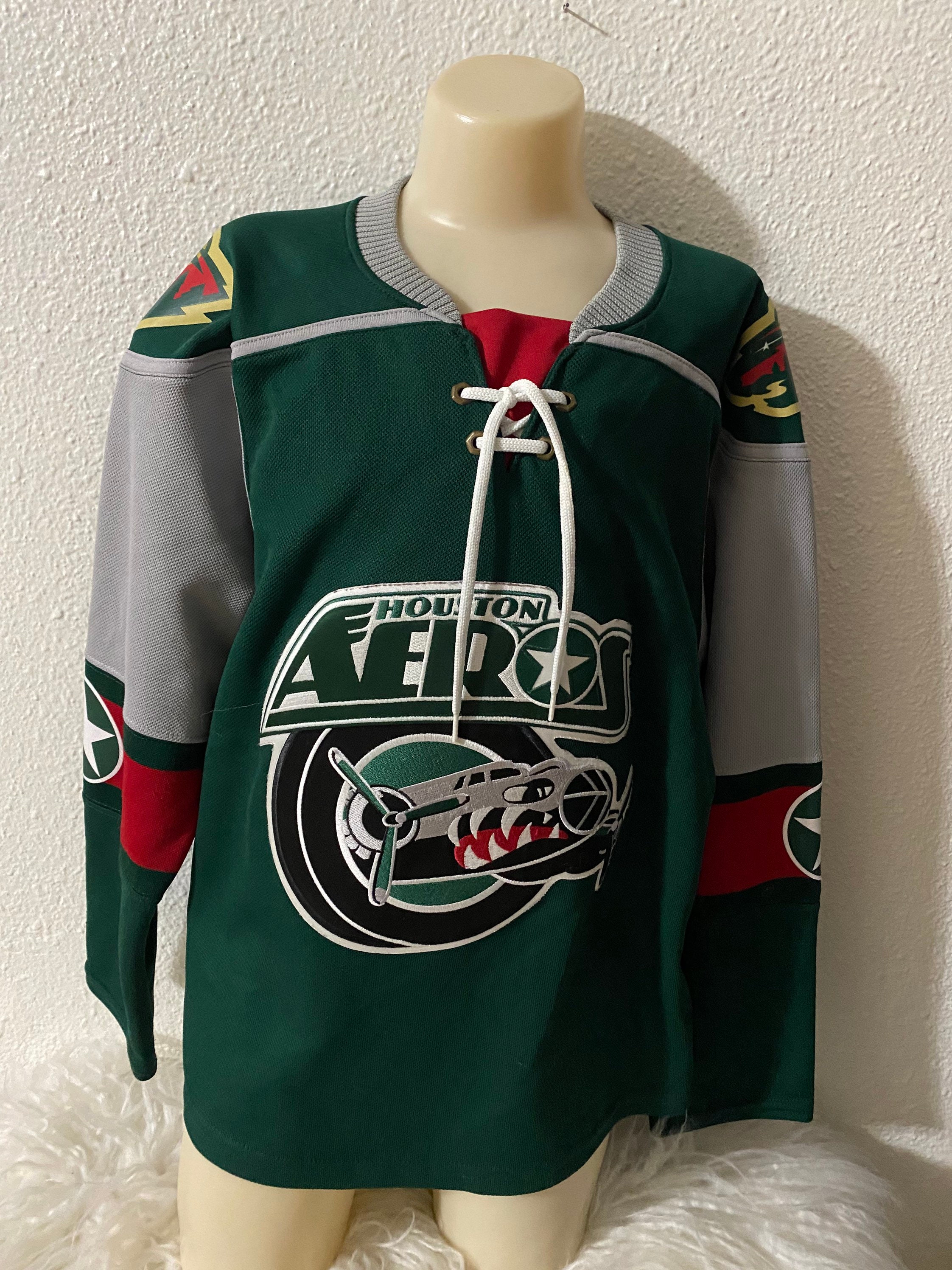 Vintage Houston Aeros Hockey Jersey Reebok Embroidered 1990s 