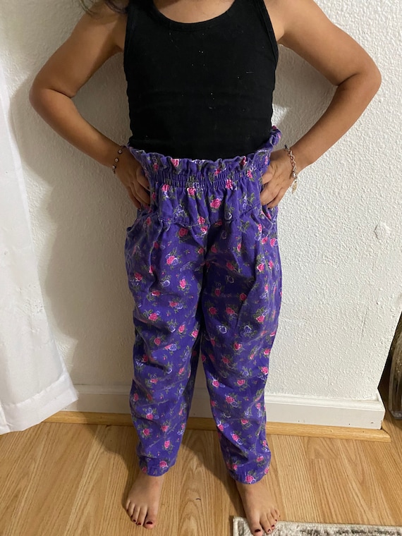 Vintage Girls pants Purple Floral Parachute Pants 