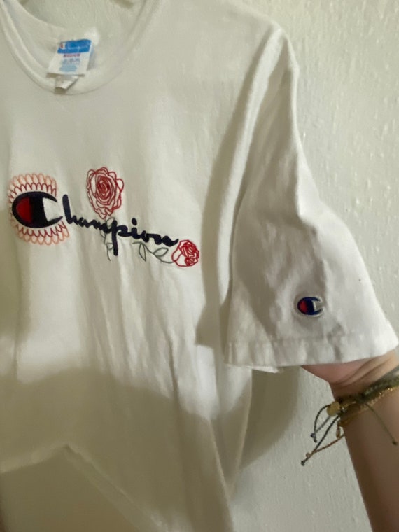 Vintage Embroidered Champion Graphic Tee - Floral… - image 4