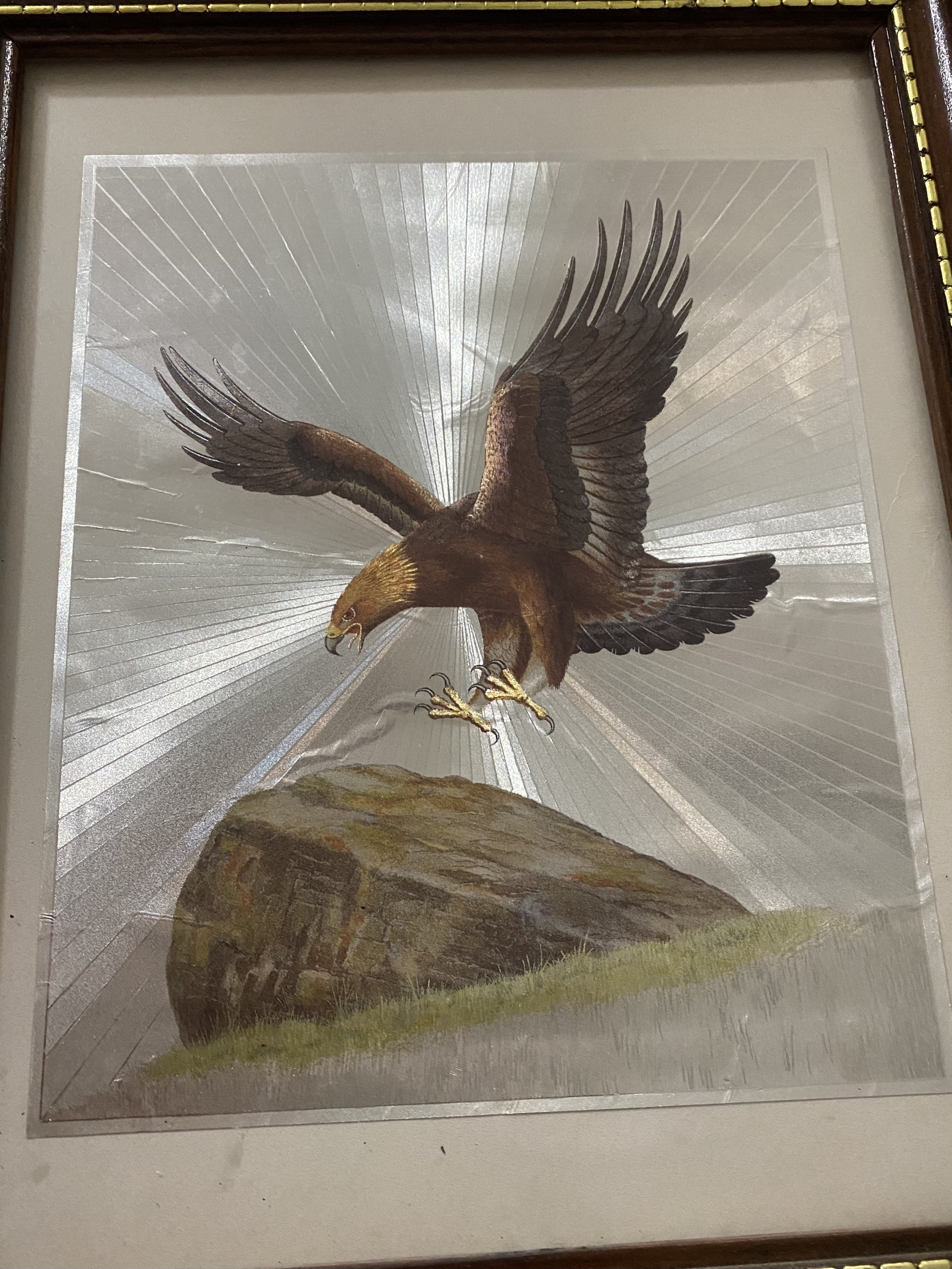 Vintage Foil Art Picture Eagle Print Silver and Gold