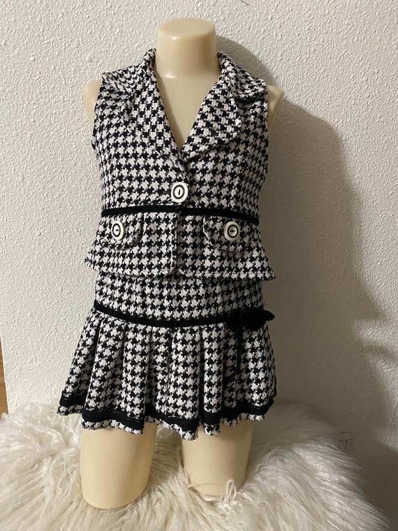 Vintage Girls Christmas Outfit Black and White Hou