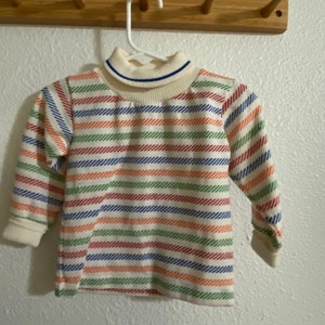 Vintage Healthtex Toddler T Shirt Baby Long Sleeve Striped Shirt 80’s Mockneck Single Stitch Retro Sweater