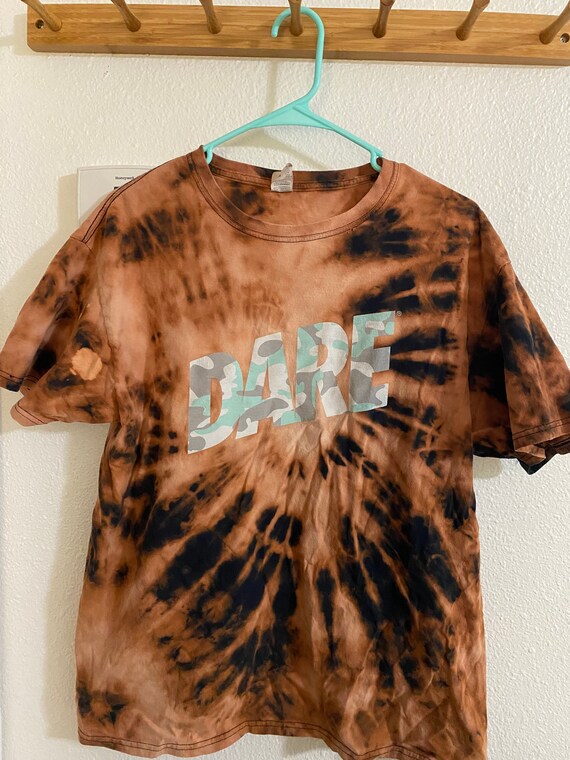 Vintage Dare Shirt Bleach Dyed Graphic 