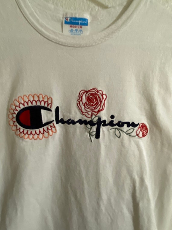 Vintage Embroidered Champion Graphic Tee - Floral… - image 3