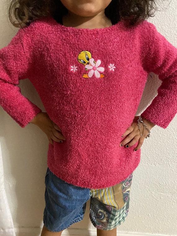 Vintage Girls Pink Sweatshirt Tweety Bird Looney T