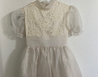 Vintage Girls Sun Dress White Heirloom Dress - Christmas Holiday Outfit 1980s Cottage Core Style - American Union Made in USA