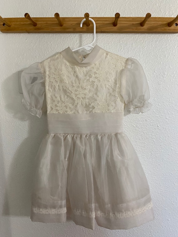 Vintage Girls Sun Dress White Heirloom Dress - Christmas Holiday Outfit 1980s Cottage Core Style - American Union Made in USA