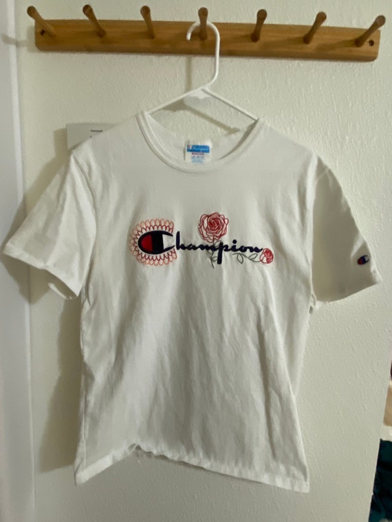 Vintage Embroidered Champion Graphic Tee - Floral… - image 2