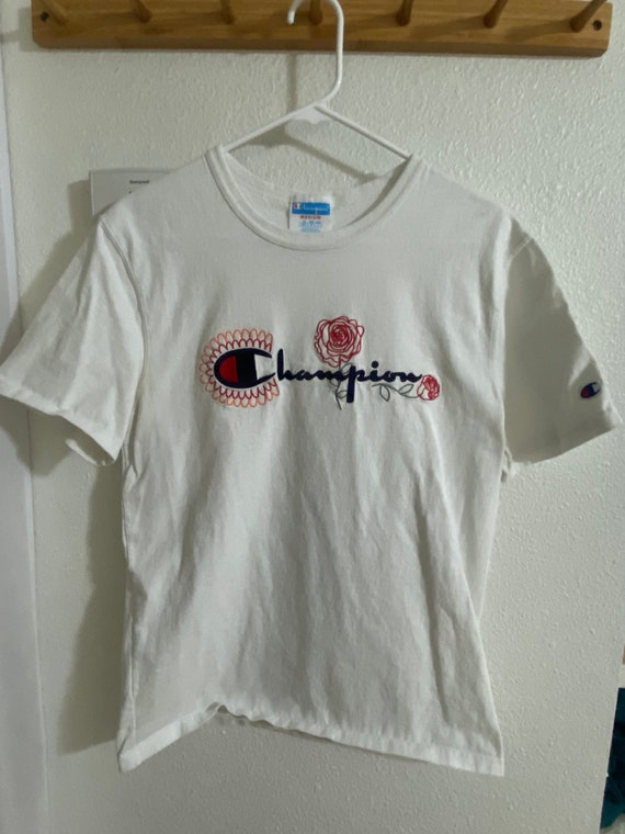 Vintage Embroidered Champion Graphic Tee - Floral… - image 1