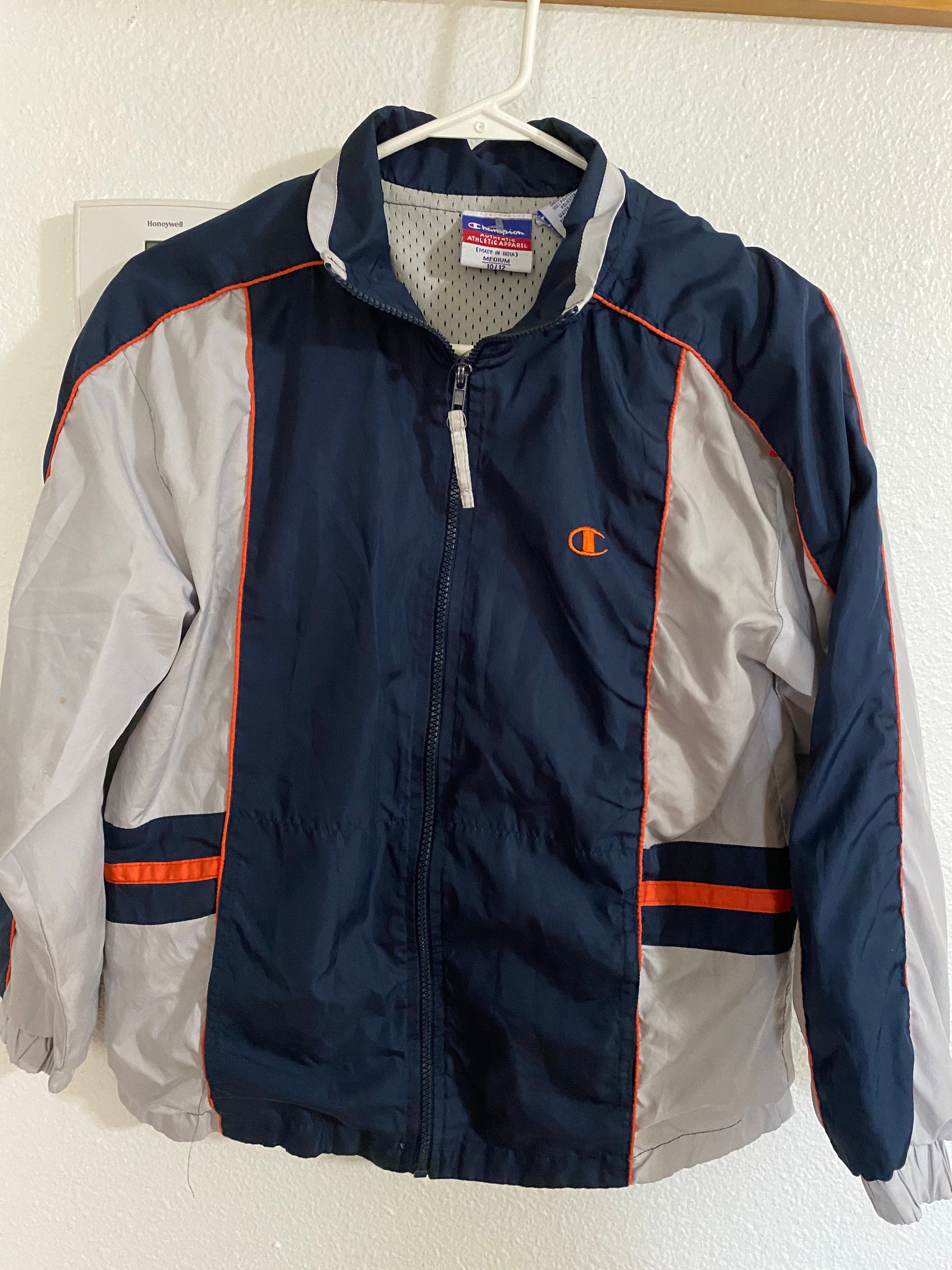 Vintage Kids Champion Windbreaker Jacket Zip Up Hoodie 1990s Fashion