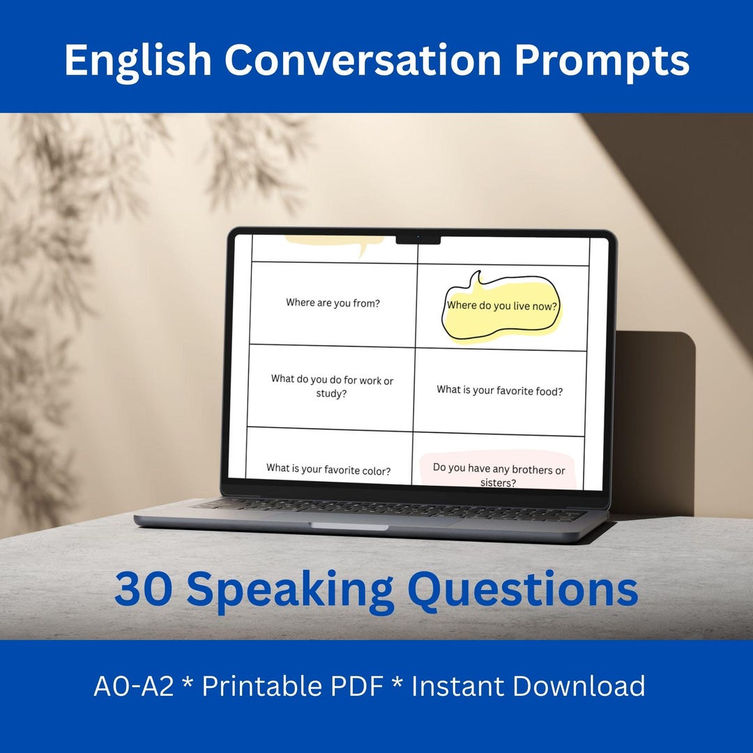 English Conversation Prompts Printable | 30 Speaking Questions for ESL ...