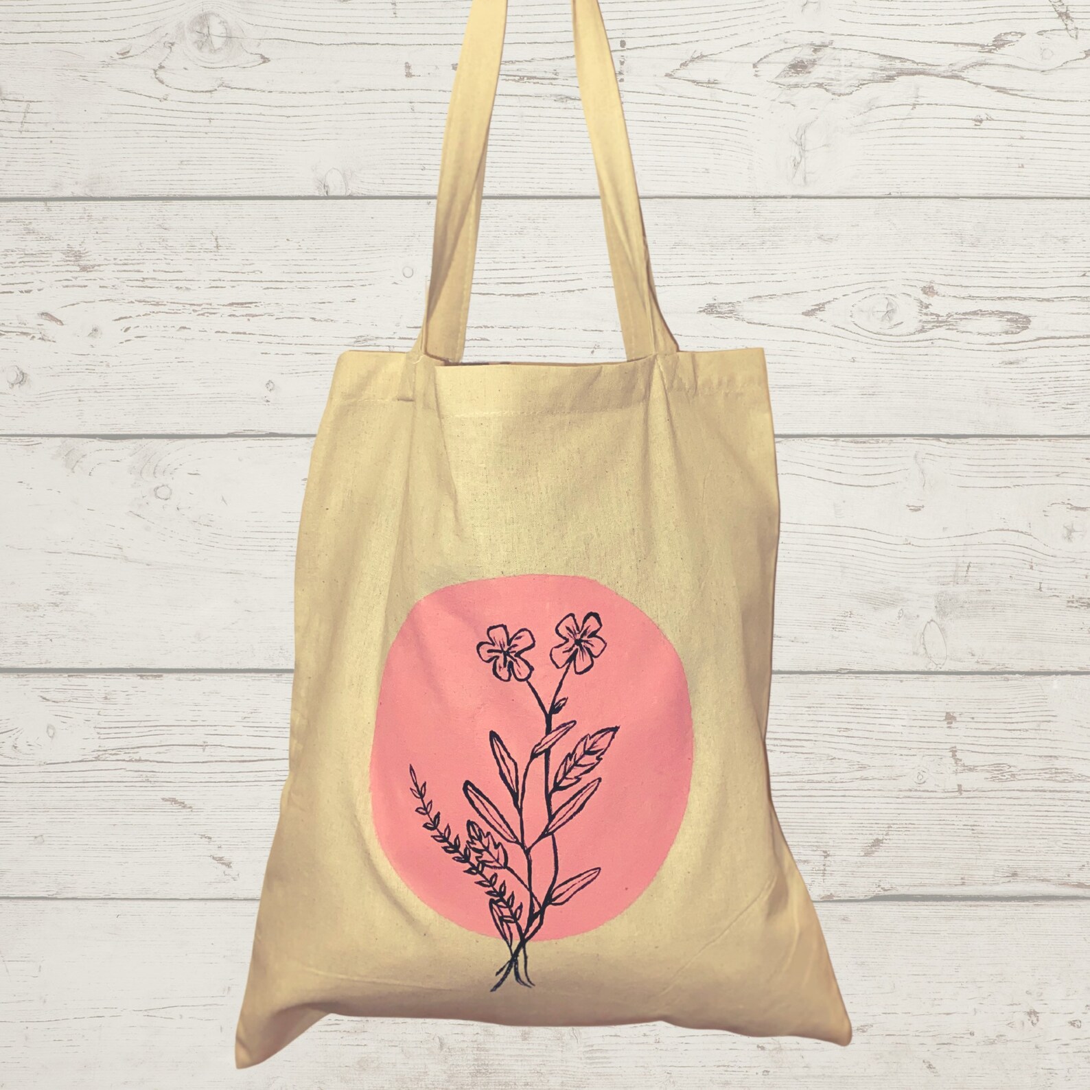 Hand Painted Tote Bag Simple Flower Design Plant Design Etsy