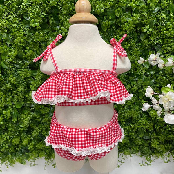 Gingham Bandeau Ruffle Two Piece Swimwear