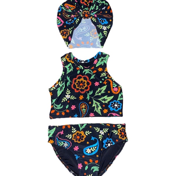 Neon Floral Two Piece Halter Swimwear