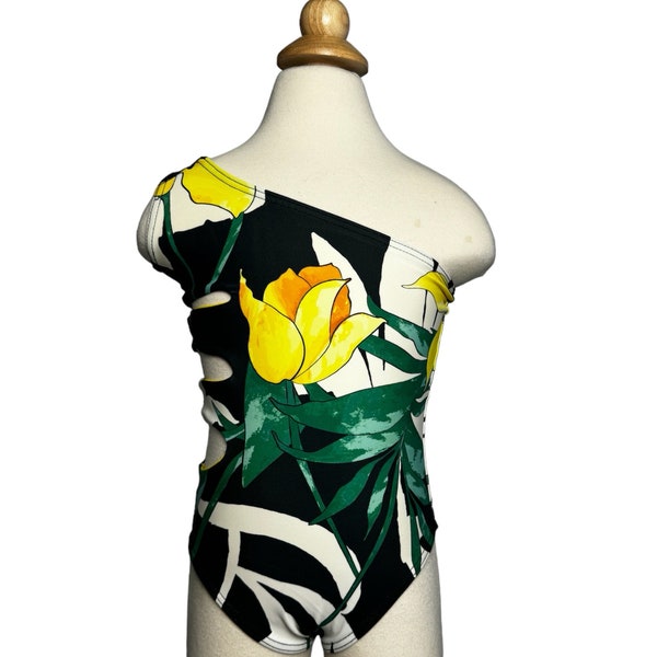 Floral One Shoulder Cut Out One Piece Swimwear