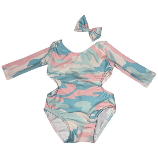 Pink Cameo One Piece Long Sleeve Cut Out Swimwear