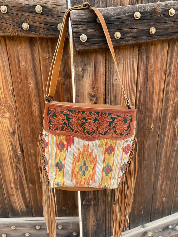 Myra Bag Hand Tooled Leather Fringe Western Purse | Etsy